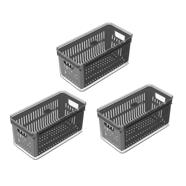 Kit de Organizadores de Geladeira com Cesto Ou 3 Peças 30x15x13 Linha Clear Fresh - Ou