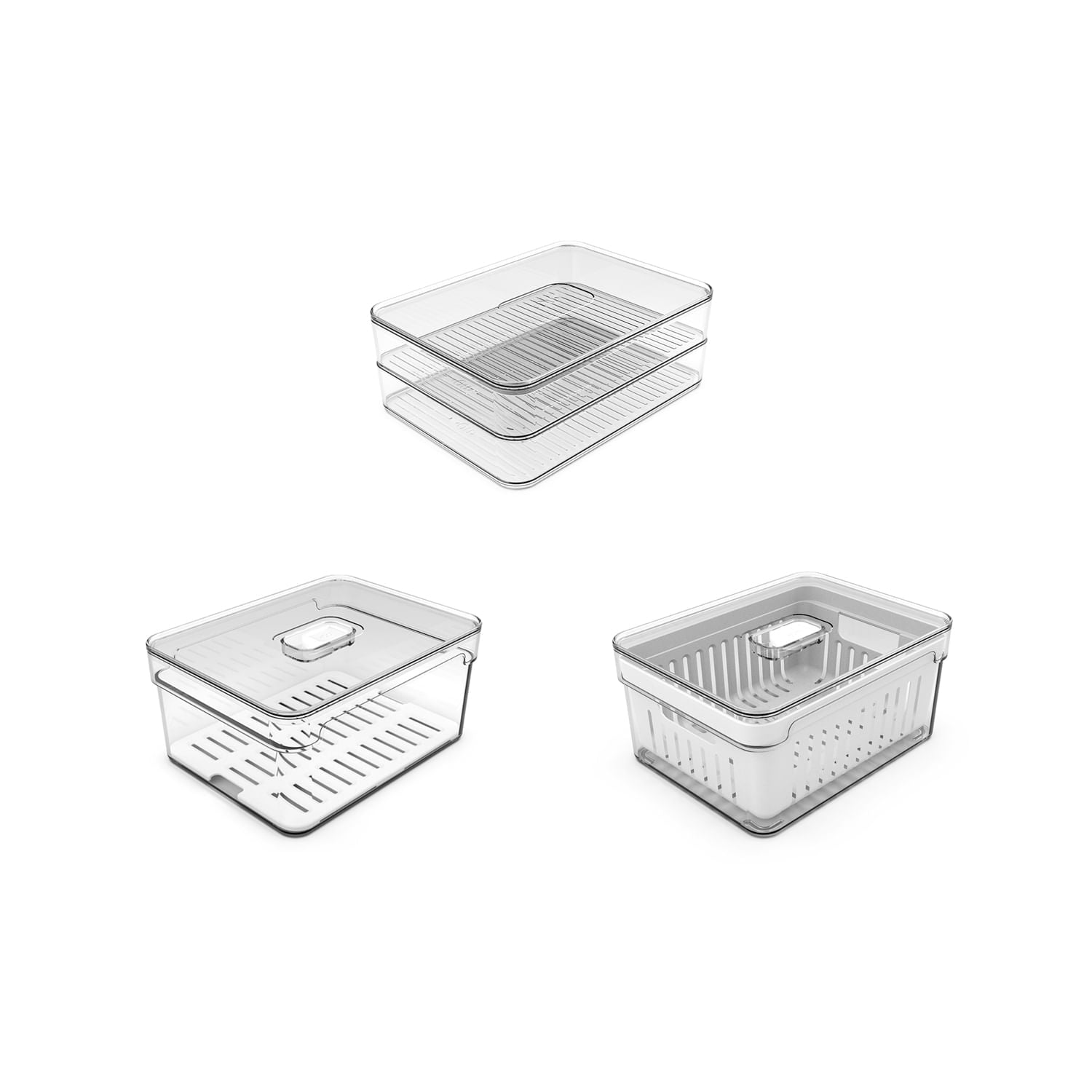 Kit de Organizadores de Geladeira Ou 3 Peças 2,2L Linha Clear Fresh - Ou