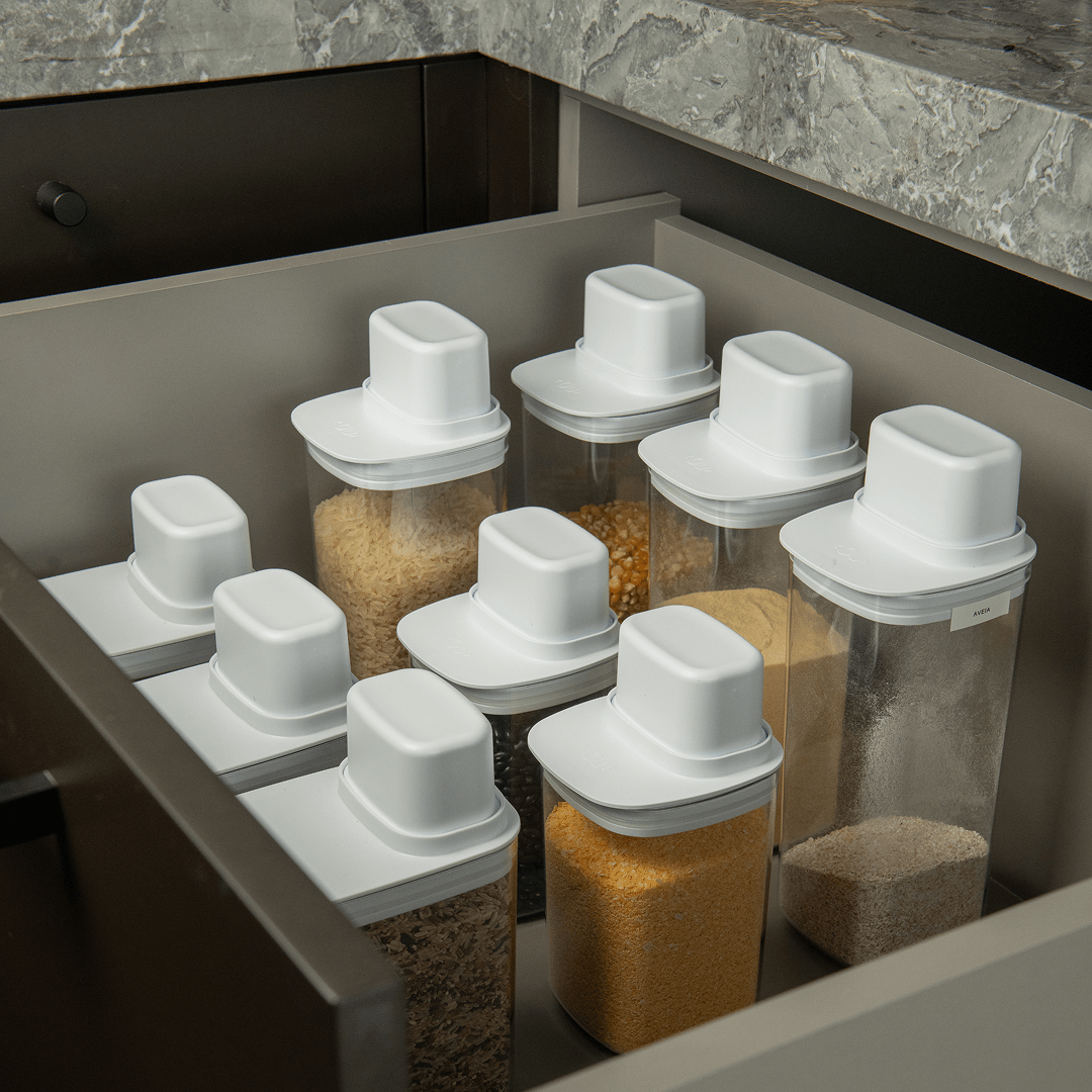 Kit de Potes Herméticos Para Mantimentos com Medidor Ou Quadrado 2 Peças Linha Drop - Ou