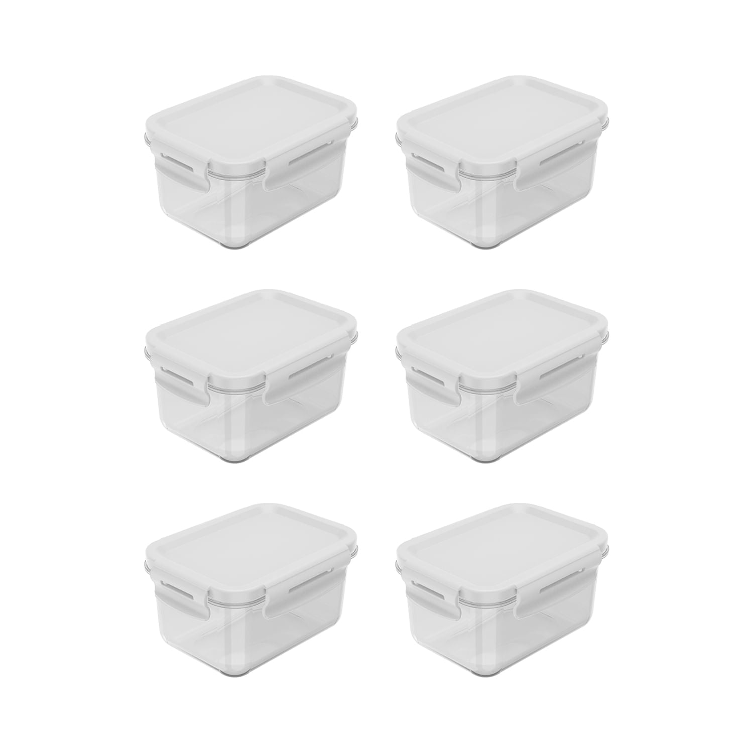 Kit de potes organizadores de geladeira retangular Ou 6 peças 560ml Linha Click - Ou