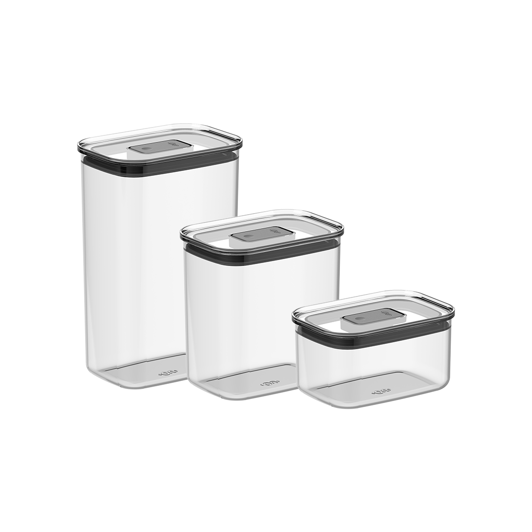 Kit de Potes Herméticos Ou Retangulares 3 Peças Linha Duo Lock
